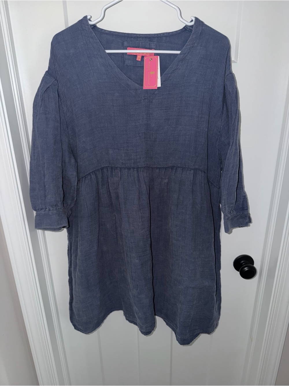 Simply Southern Gauze V-Neck Dress in the Indigo colorway